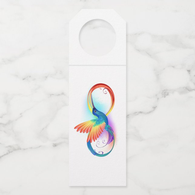 Rainbow Hummingbird with Infinity symbol Bottle Tag (Front)