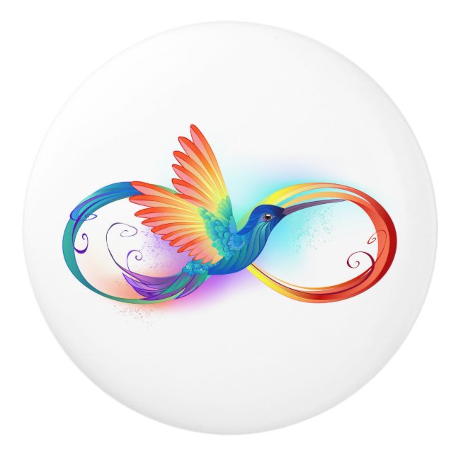 Rainbow Hummingbird with Infinity symbol Ceramic Knob (Front)