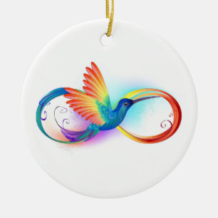 Rainbow Hummingbird with Infinity symbol Ceramic Ornament