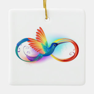 Rainbow Hummingbird with Infinity symbol Ceramic Ornament