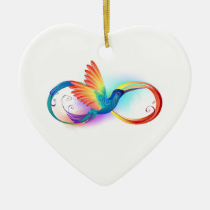 Rainbow Hummingbird with Infinity symbol Ceramic Ornament