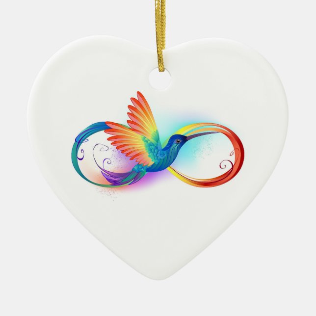 Rainbow Hummingbird with Infinity symbol Ceramic Ornament (Front)