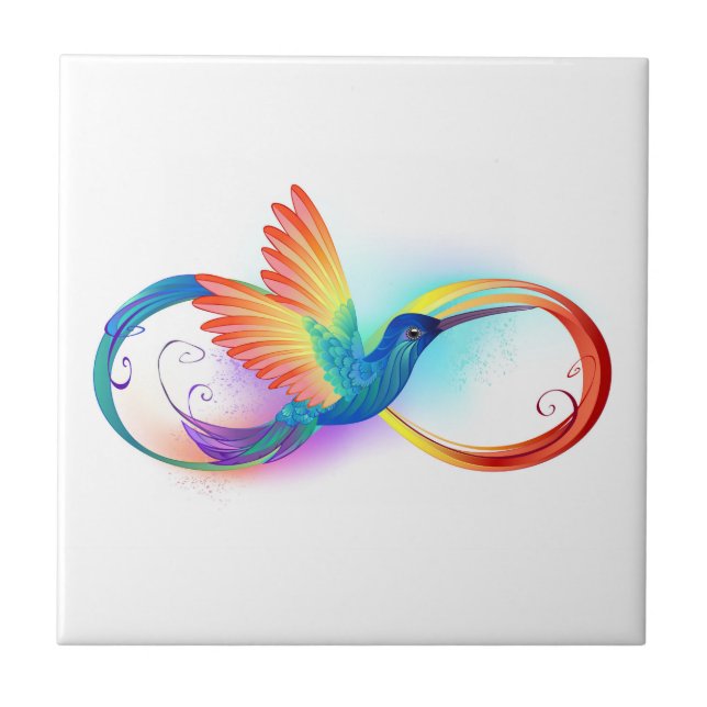 Rainbow Hummingbird with Infinity symbol Ceramic Tile (Front)