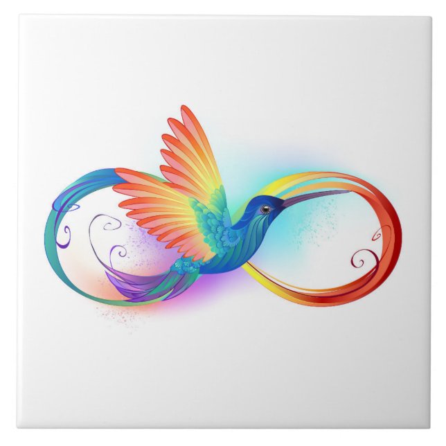 Rainbow Hummingbird with Infinity symbol Ceramic Tile (Front)
