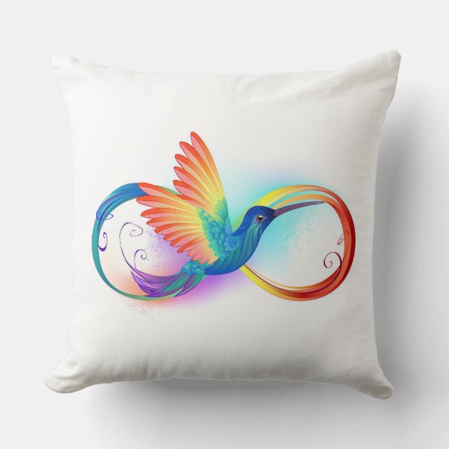 Rainbow Hummingbird with Infinity symbol Cushion (Front)
