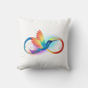 Rainbow Hummingbird with Infinity symbol Cushion