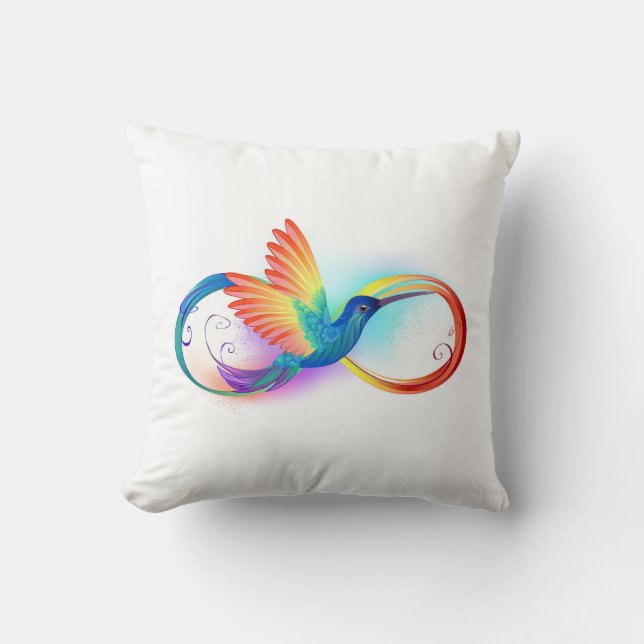 Rainbow Hummingbird with Infinity symbol Cushion (Front)