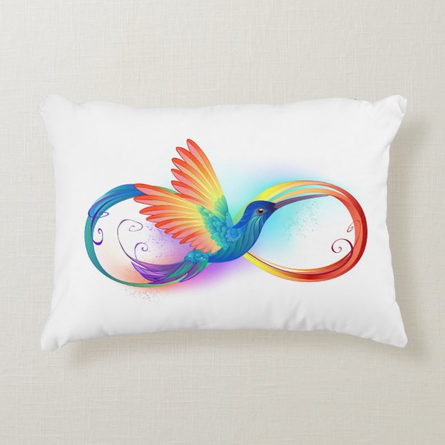 Rainbow Hummingbird with Infinity symbol Decorative Cushion (Front)