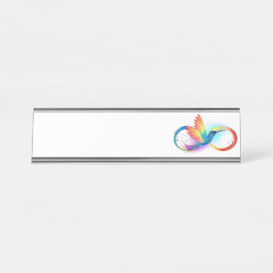 Rainbow Hummingbird with Infinity symbol Desk Name Plate