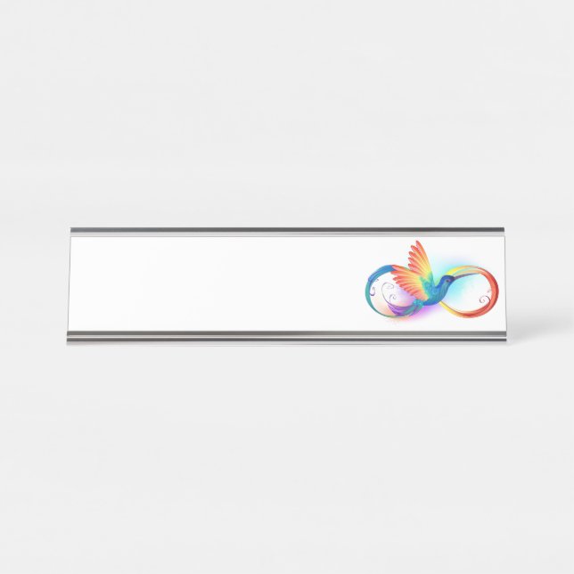 Rainbow Hummingbird with Infinity symbol Desk Name Plate (Front)