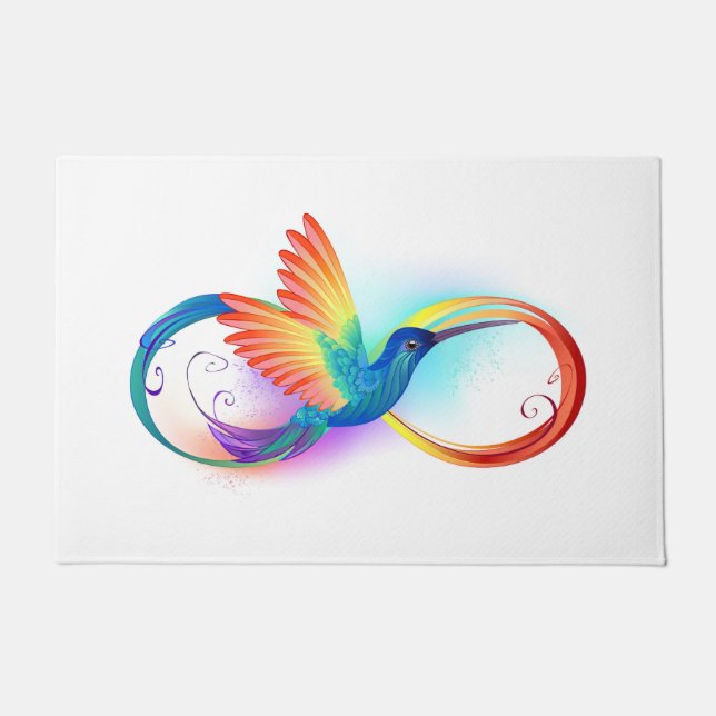 Rainbow Hummingbird with Infinity symbol Doormat (Front)