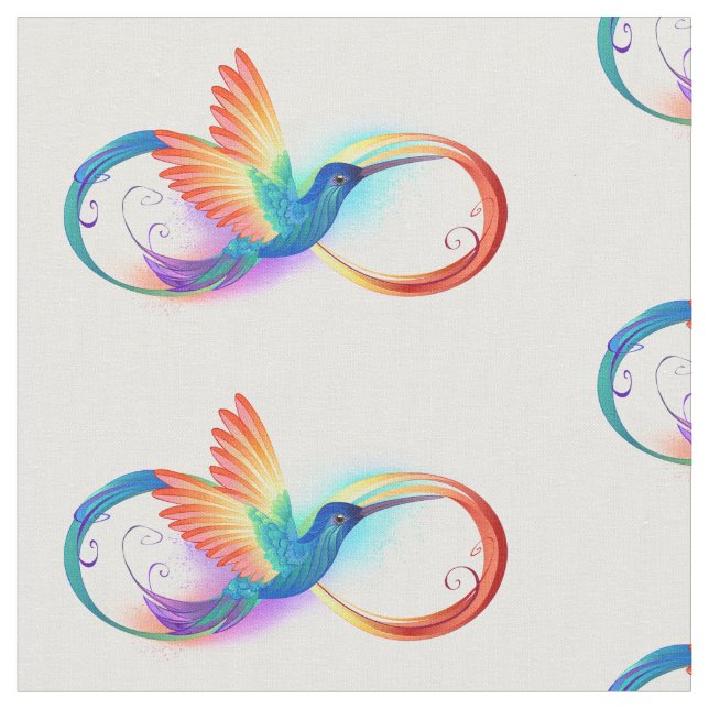 Rainbow Hummingbird with Infinity symbol Fabric (Close Up)