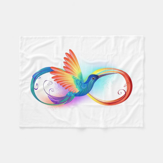 Rainbow Hummingbird with Infinity symbol Fleece Blanket (Front (Horizontal))