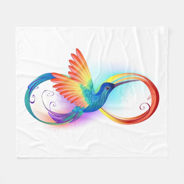 Rainbow Hummingbird with Infinity symbol Fleece Blanket (Front (Horizontal))