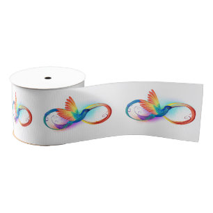 Rainbow Hummingbird with Infinity symbol Grosgrain Ribbon