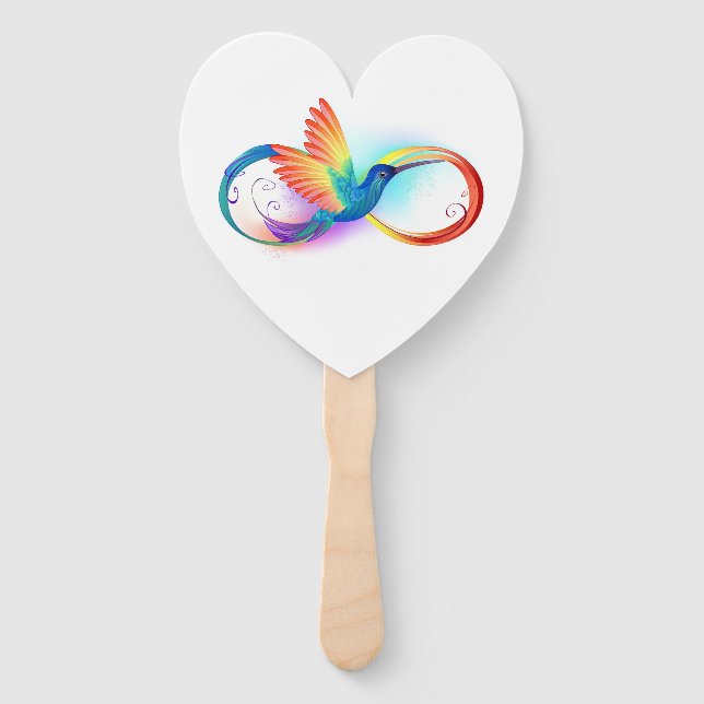 Rainbow Hummingbird with Infinity symbol Hand Fan (Front)