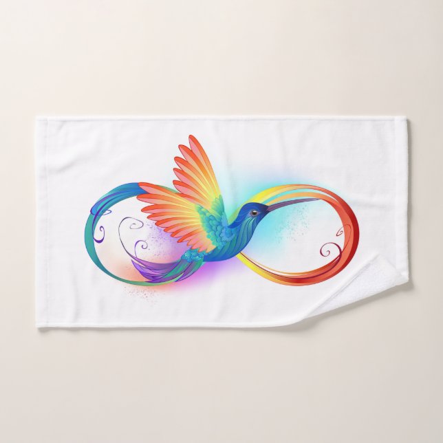 Rainbow Hummingbird with Infinity symbol Hand Towel (Hand Towel)