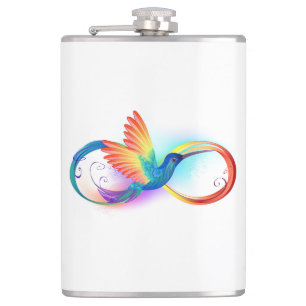 Rainbow Hummingbird with Infinity symbol Hip Flask