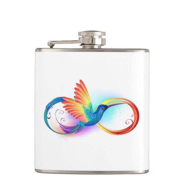 Rainbow Hummingbird with Infinity symbol Hip Flask (Front)