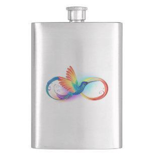 Rainbow Hummingbird with Infinity symbol Hip Flask