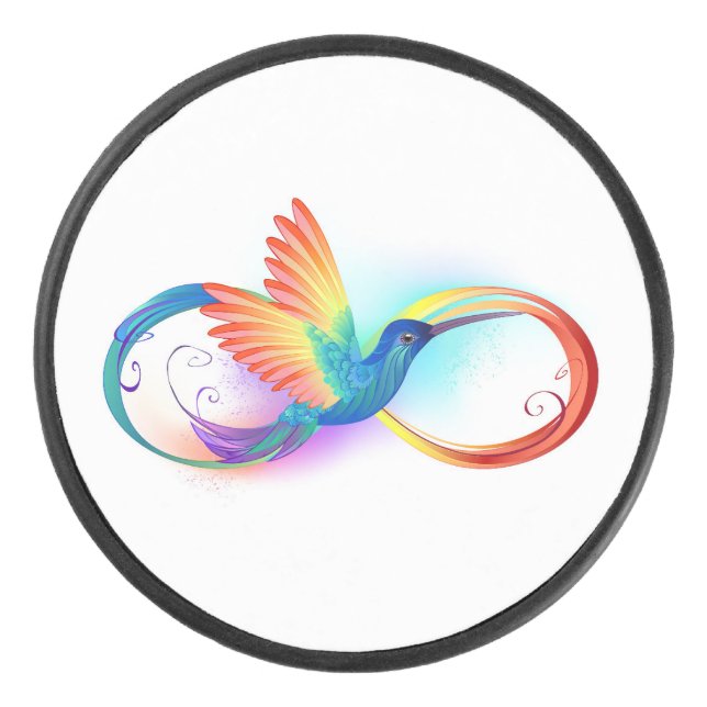 Rainbow Hummingbird with Infinity symbol Hockey Puck (Front)