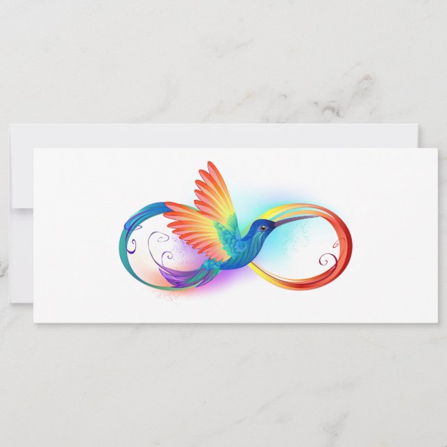 Rainbow Hummingbird with Infinity symbol Holiday Card (Front)
