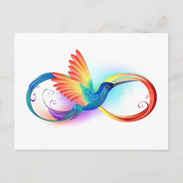 Rainbow Hummingbird with Infinity symbol Holiday Postcard (Front)