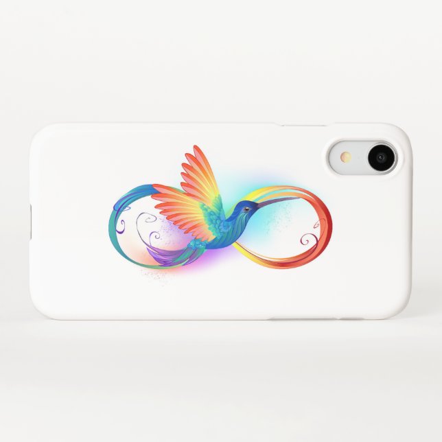 Rainbow Hummingbird with Infinity symbol iPhone Case (Back Horizontal)