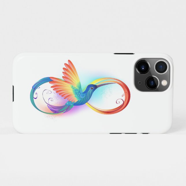 Rainbow Hummingbird with Infinity symbol iPhone Case (Back Horizontal)