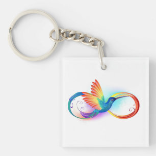 Rainbow Hummingbird with Infinity symbol Key Ring