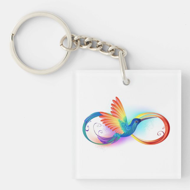 Rainbow Hummingbird with Infinity symbol Key Ring (Front)