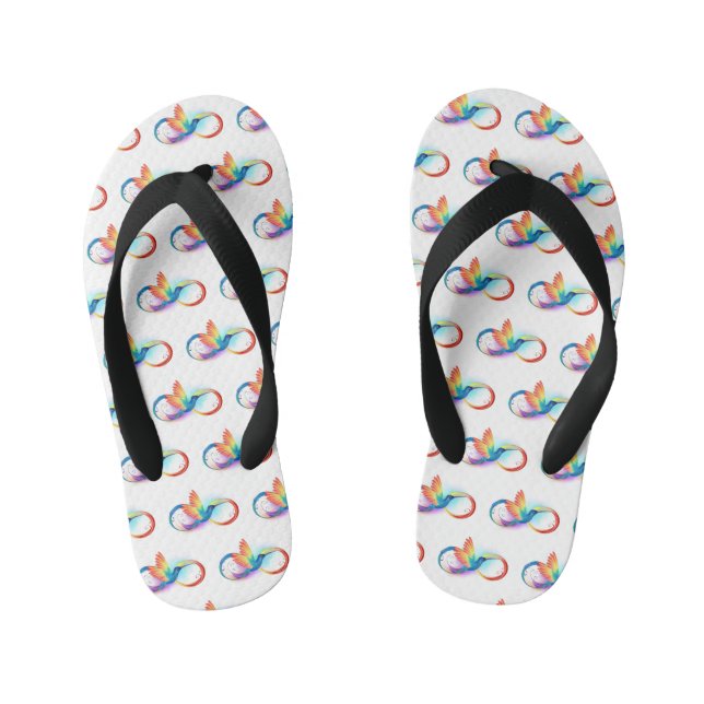 Rainbow Hummingbird with Infinity symbol Kid's Thongs (Footbed)