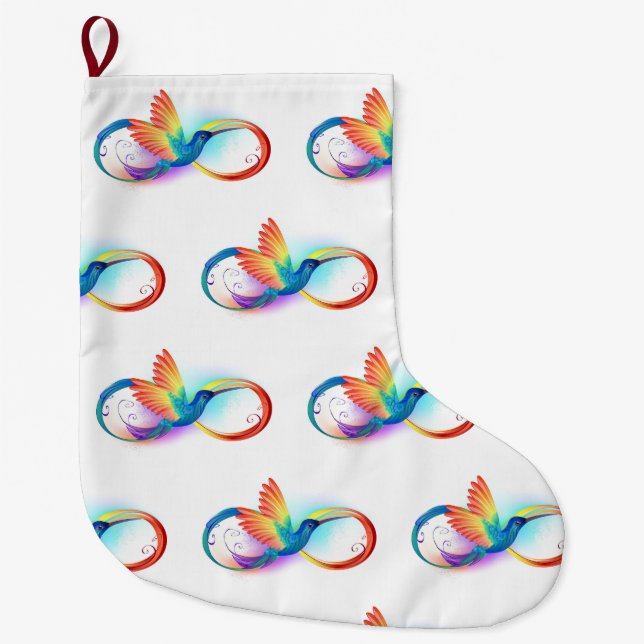 Rainbow Hummingbird with Infinity symbol Large Christmas Stocking (Front)