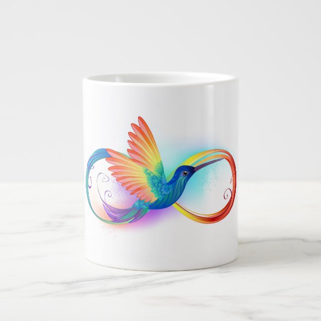 Rainbow Hummingbird with Infinity symbol Large Coffee Mug (Front)