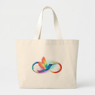 Rainbow Hummingbird with Infinity symbol Large Tote Bag