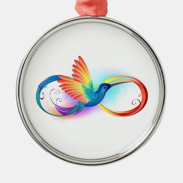 Rainbow Hummingbird with Infinity symbol Metal Ornament (Front)