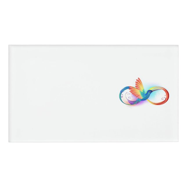 Rainbow Hummingbird with Infinity symbol Name Tag (Front)