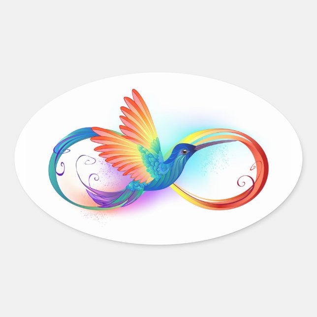 Rainbow Hummingbird with Infinity symbol Oval Sticker (Front)