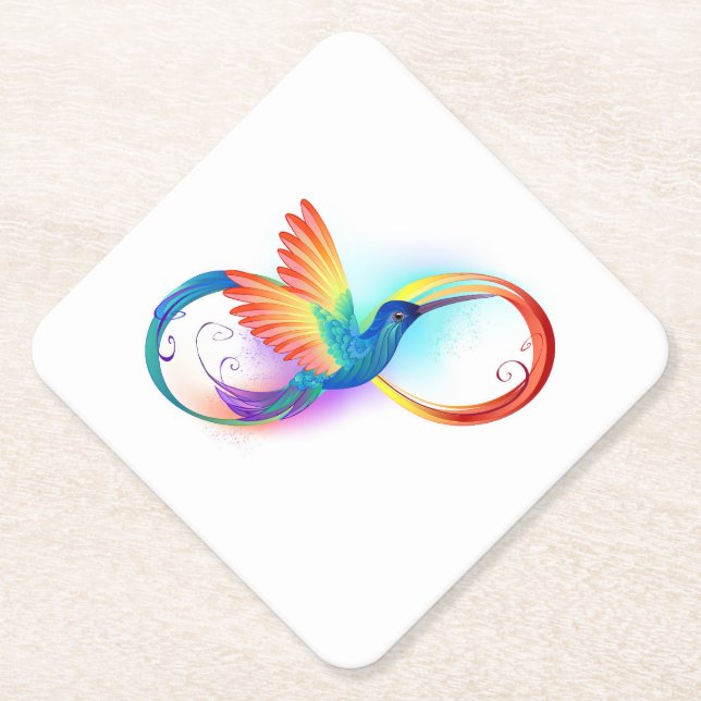 Rainbow Hummingbird with Infinity symbol Paper Coaster (Front)