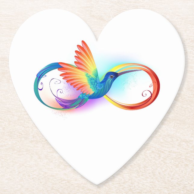 Rainbow Hummingbird with Infinity symbol Paper Coaster (Front)