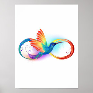 Rainbow Hummingbird with Infinity symbol Poster
