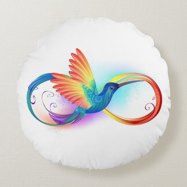 Rainbow Hummingbird with Infinity symbol Round Cushion (Front)
