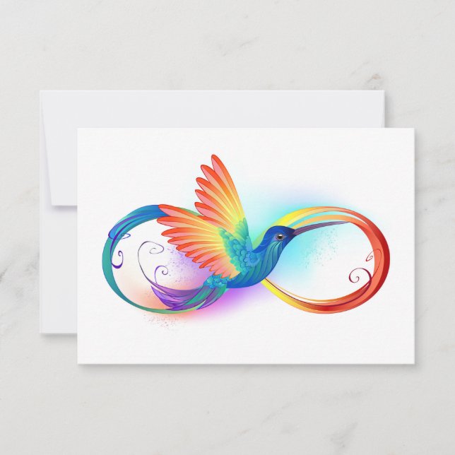 Rainbow Hummingbird with Infinity symbol RSVP Card (Front)