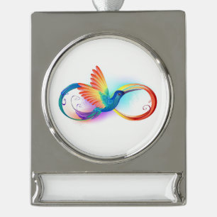 Rainbow Hummingbird with Infinity symbol Silver Plated Banner Ornament