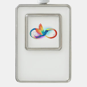 Rainbow Hummingbird with Infinity symbol Silver Plated Framed Ornament
