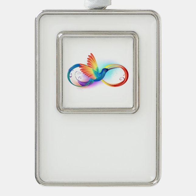 Rainbow Hummingbird with Infinity symbol Silver Plated Framed Ornament (Front)
