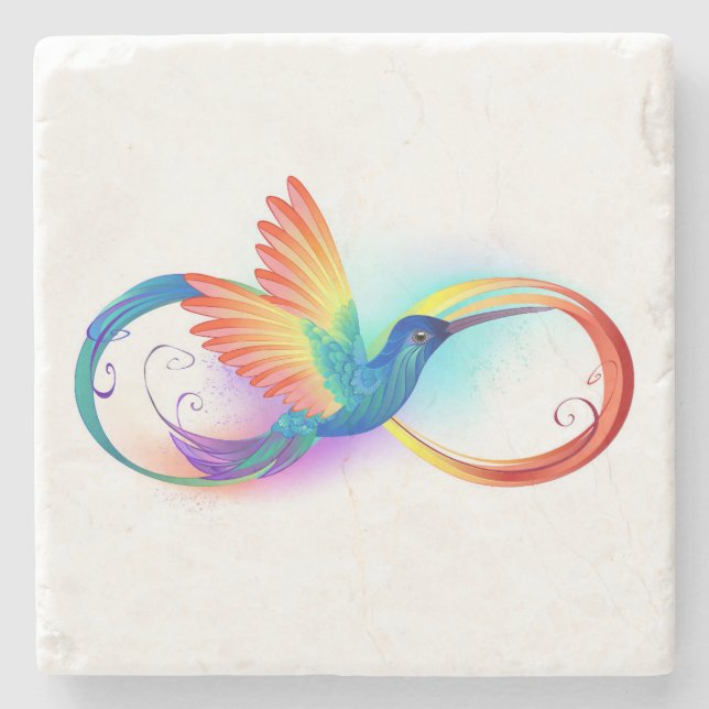 Rainbow Hummingbird with Infinity symbol Stone Coaster (Front)