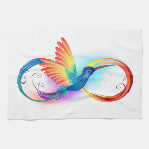 Rainbow Hummingbird with Infinity symbol Tea Towel