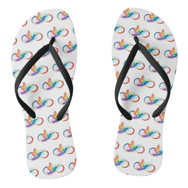 Rainbow Hummingbird with Infinity symbol Thongs (Footbed)