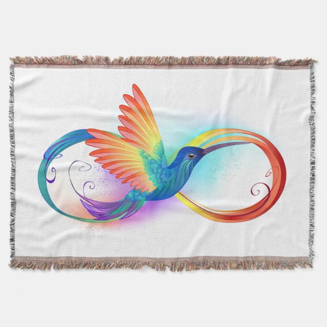 Rainbow Hummingbird with Infinity symbol Throw Blanket (Front)